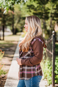 Brown and Red Plaid Hooded Flannel Shirt Pack (1/1/1)
