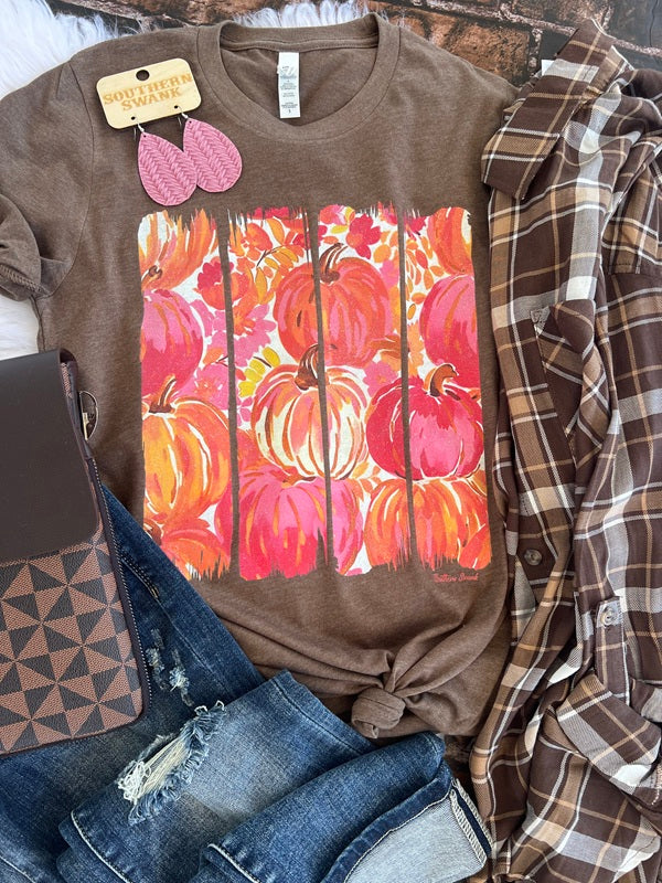 Fall Pink Pumpkin Brushstroke Tee