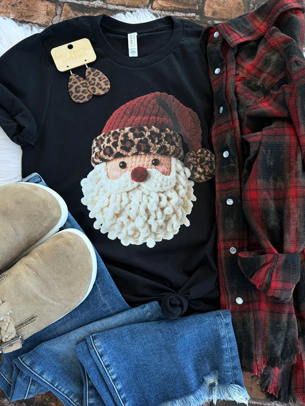 Leopard Hat Santa Faux Yarn Tee