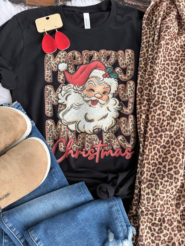 Leopard Merry Santa Faux Yarn Tee