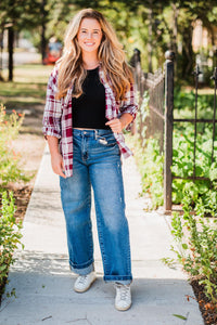 Burgundy and White Lightweight Plaid Button Shirt Pack (1/1/1)
