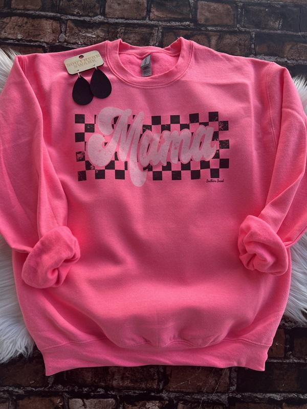 Retro Mama Hot Pink Checkered Sweatshirt