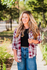 Burgundy and White Lightweight Plaid Button Shirt Pack (1/1/1)
