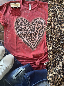 Distressed Leopard Heart Tee