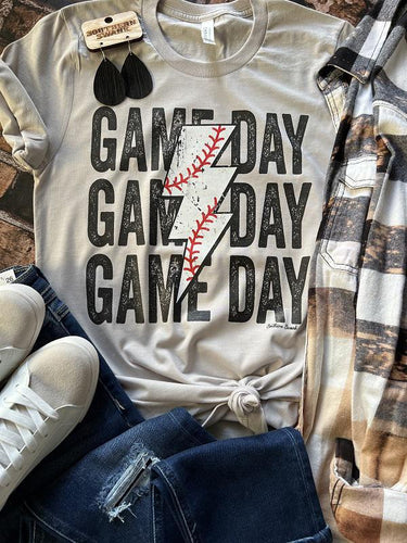 Game Day Baseball Bolt Tee - Southern Swank Wholesale