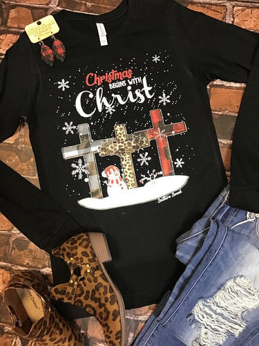 L/S Christmas Begins With Christ - Southern Swank Wholesale