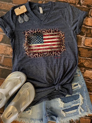 Old Leopard American Flag Tee - Southern Swank Wholesale