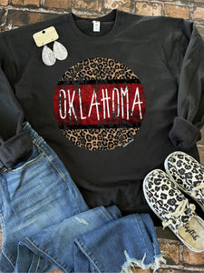 Oklahoma Leopard Circle- Crimson Sweatshirt - Southern Swank Wholesale