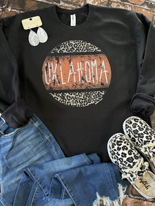 Oklahoma Leopard Circle- Orange Sweatshirt - Southern Swank Wholesale